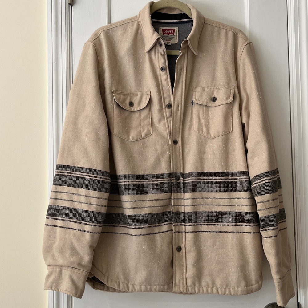 Levi’s Wool Blend Shacket Lined Shirt Men’s Medium Textured Striped‎ Cabincore - Picture 4 of 17